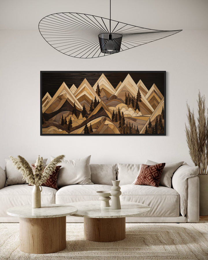 Wood Mountain Painting Framed Canvas Wall Art