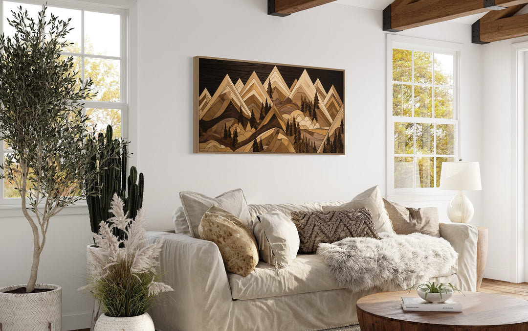 Wood Mountain Painting Framed Canvas Wall Art