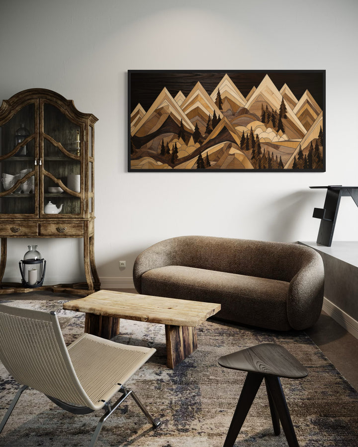 Wood Mountain Painting Framed Canvas Wall Art