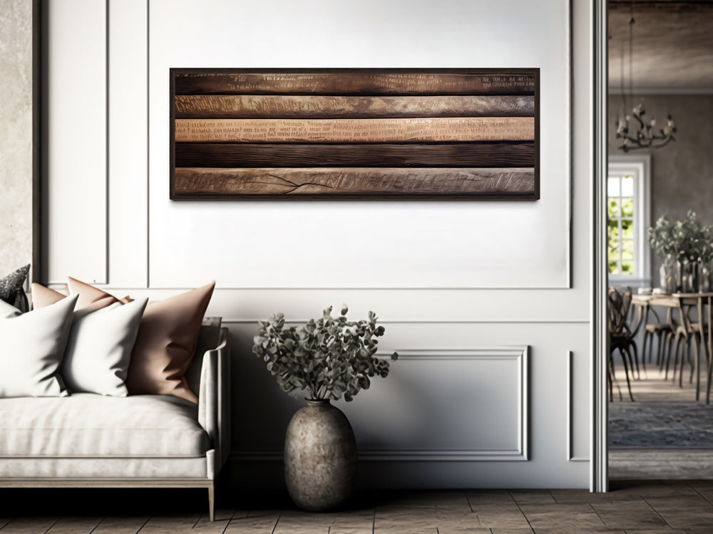 Wood Planks Painting Rustic Horizontal Framed Canvas Wall Art in rustic room