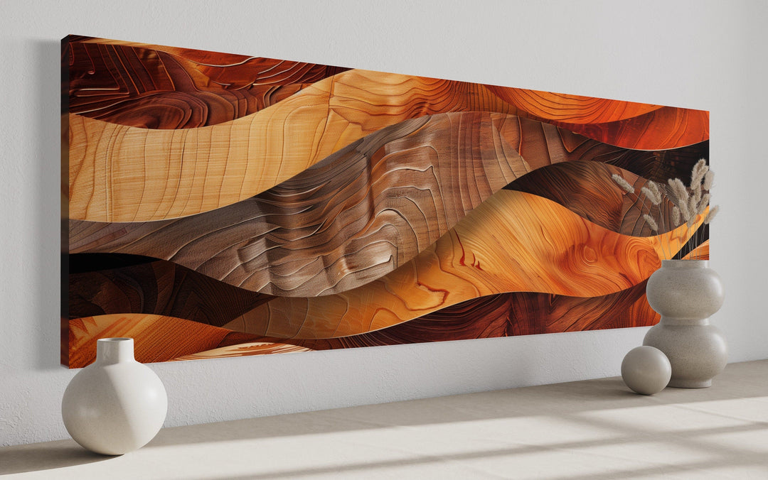Horizontal framed canvas wall art featuring a rustic wood texture design in warm earthy tones.