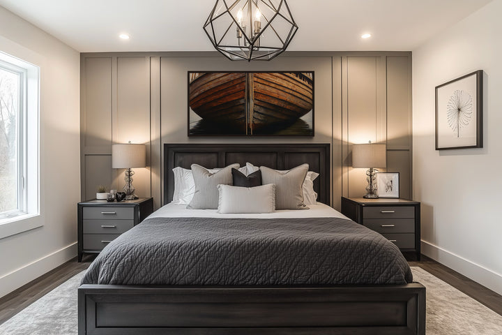 Wooden Boat Wall Art – Rustic Cabin Decor | Framed Canvas Print for Lake House