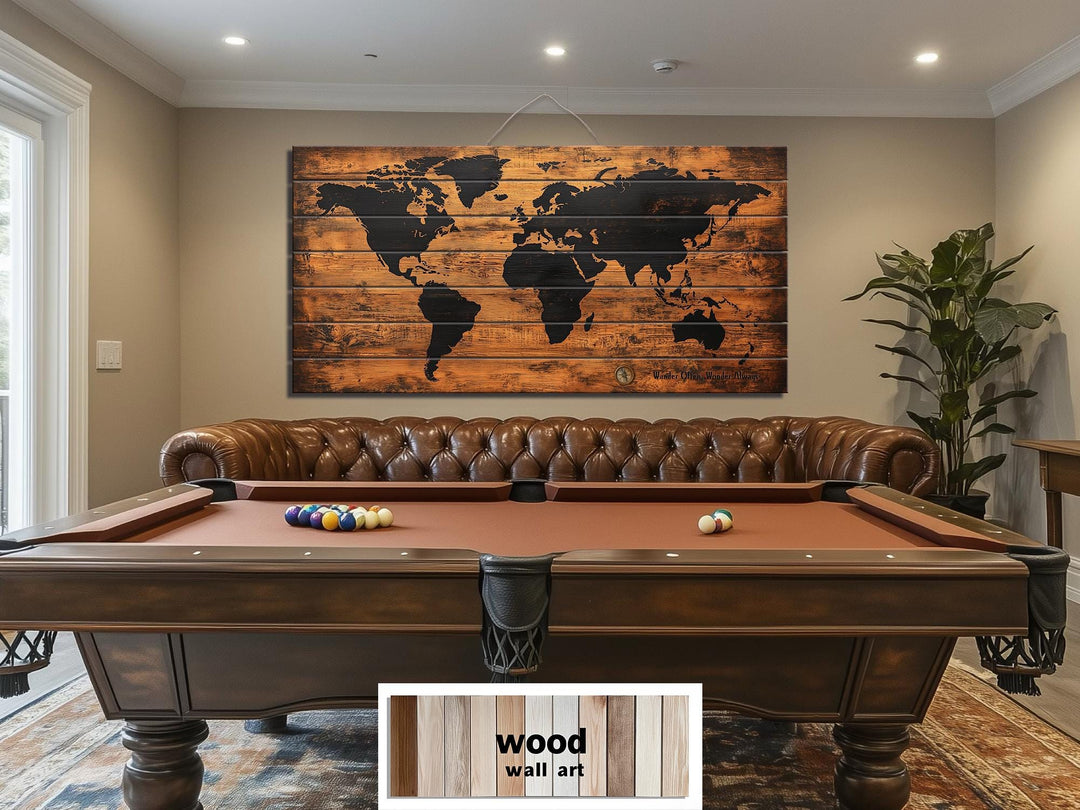 Wooden World Map Distressed Wall Art