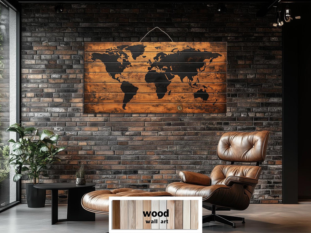 Wooden World Map Distressed Wall Art