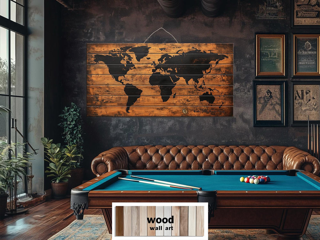 Wooden World Map Distressed Wall Art