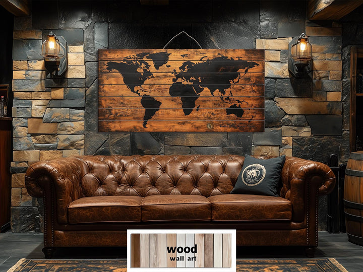 Wooden World Map Distressed Wall Art