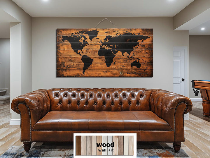 Wooden World Map Distressed Wall Art