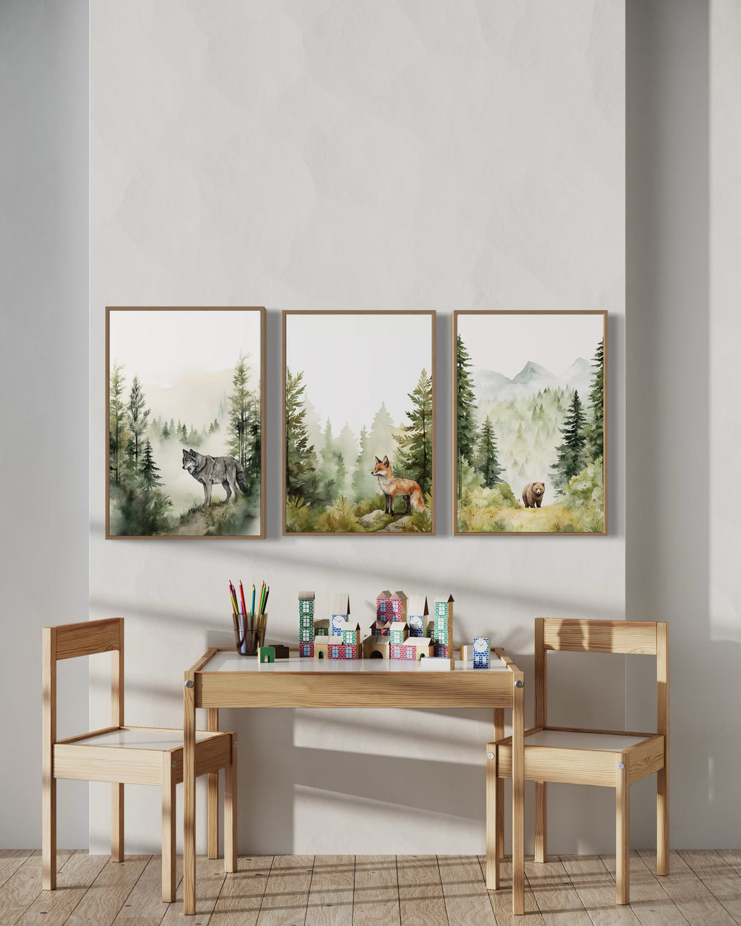 Woodland Animals Fox Bear And Wolf In The Forest Nursery Wall Art