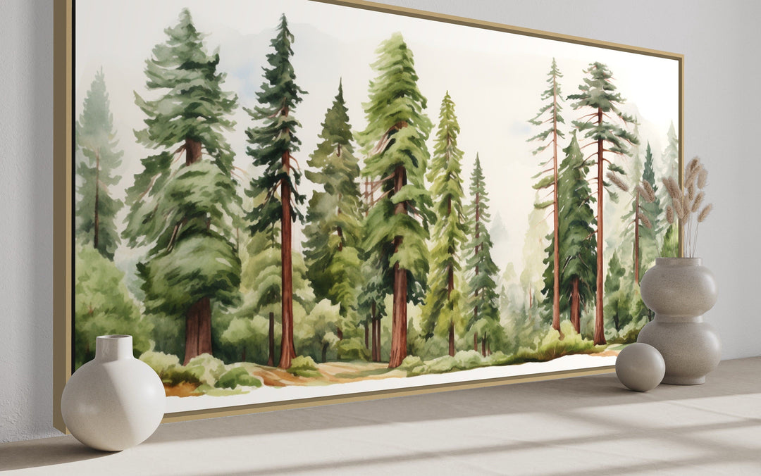 Woodlands Forest Watercolor Framed Canvas Wall Art
