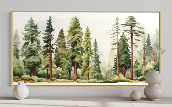 Woodlands Forest Watercolor Framed Canvas Wall Art