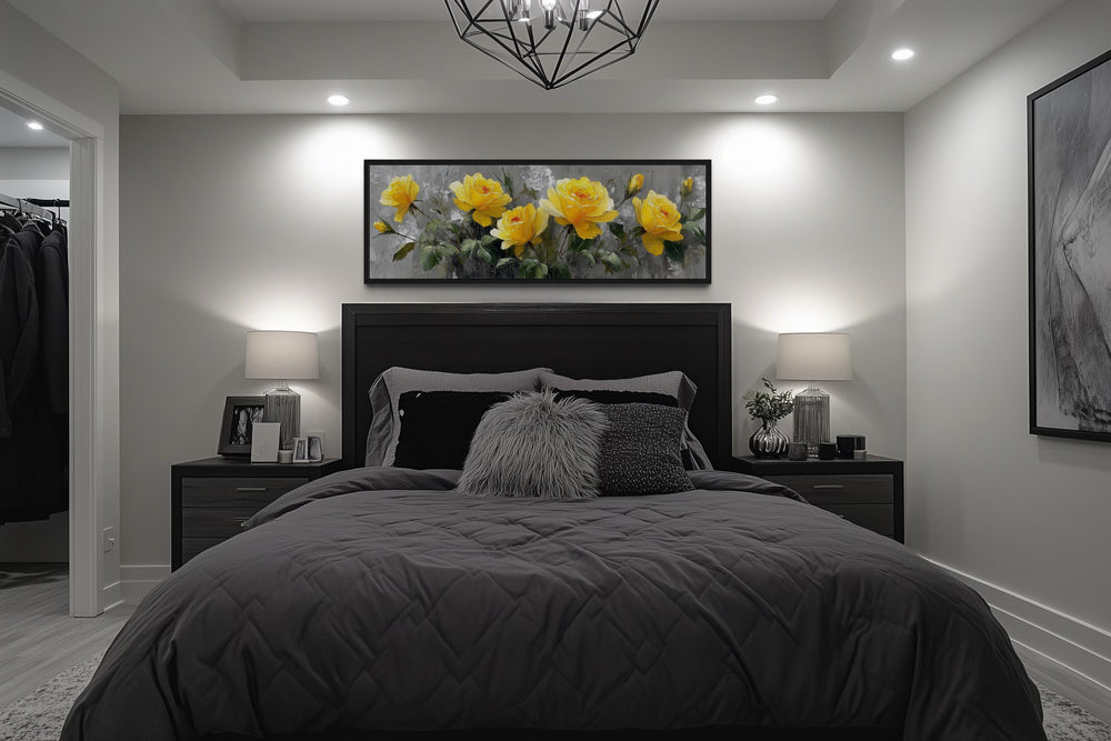 Yellow Roses Long Narrow Framed Canvas Wall Art