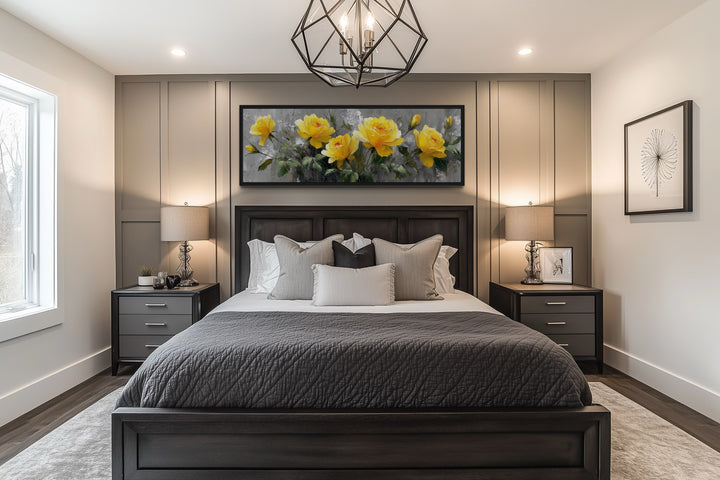 Yellow Roses Long Narrow Framed Canvas Wall Art