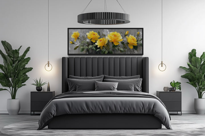 Yellow Roses Long Narrow Framed Canvas Wall Art