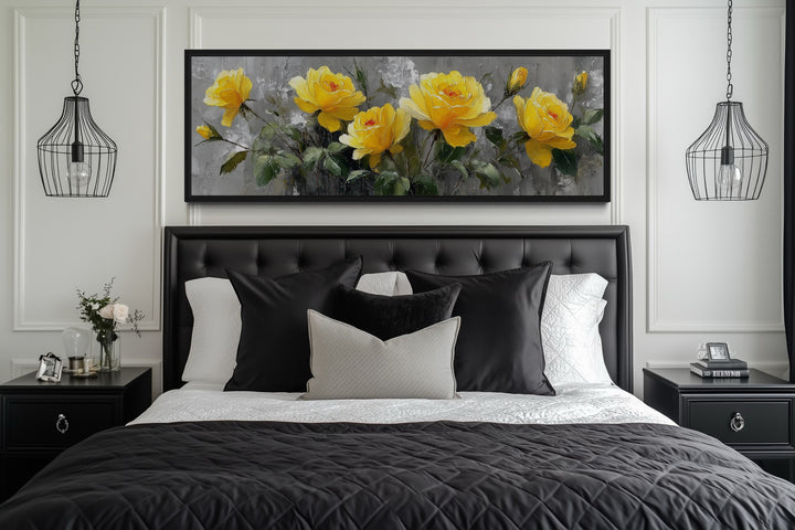 Yellow Roses Long Narrow Framed Canvas Wall Art