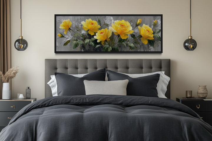 Yellow Roses Long Narrow Framed Canvas Wall Art