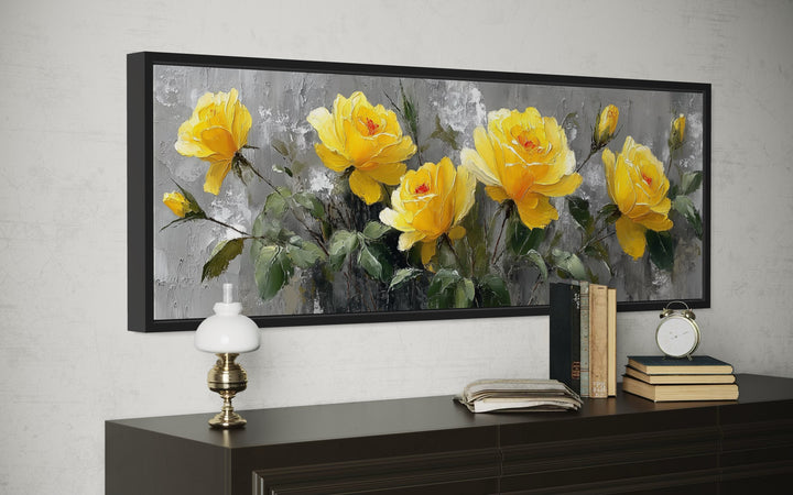 Yellow Roses Long Narrow Framed Canvas Wall Art