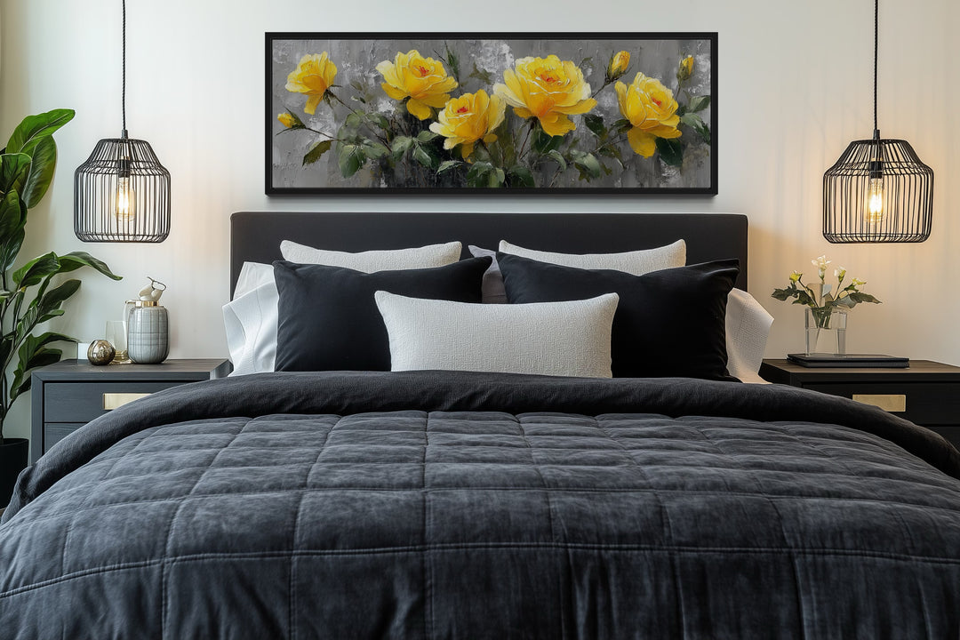 Yellow Roses Long Narrow Framed Canvas Wall Art