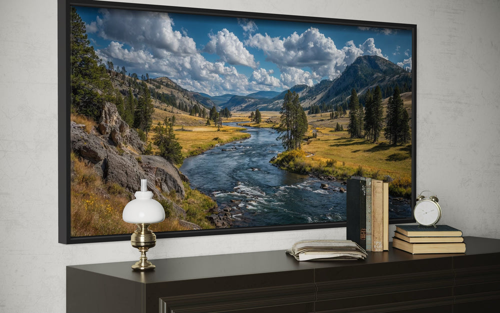 Yellowstone National Park Wall Art – Framed Canvas Rustic Nature Artwork for Cabin Decor