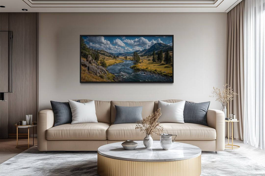 Yellowstone National Park Wall Art – Framed Canvas Rustic Nature Artwork for Cabin Decor