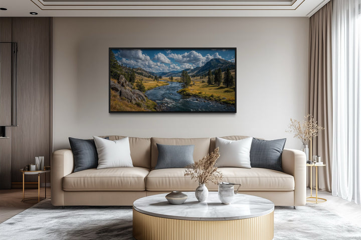 Yellowstone National Park Wall Art – Framed Canvas Rustic Nature Artwork for Cabin Decor