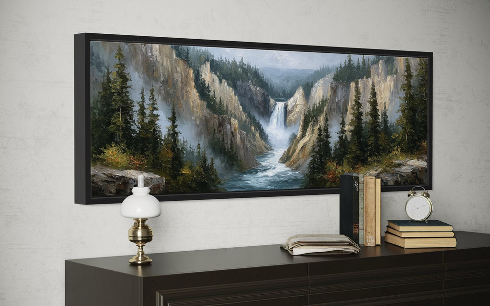 Yellowstone Waterfall Long Horizontal Canvas Wall Art