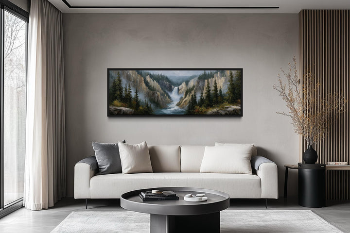 Yellowstone Waterfall Long Horizontal Canvas Wall Art