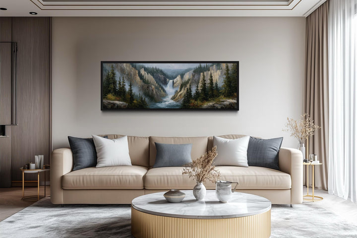 Yellowstone Waterfall Long Horizontal Canvas Wall Art