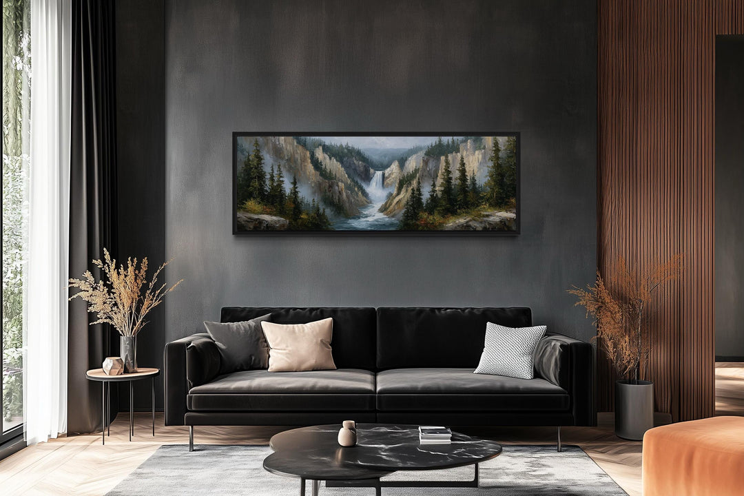 Yellowstone Waterfall Long Horizontal Canvas Wall Art