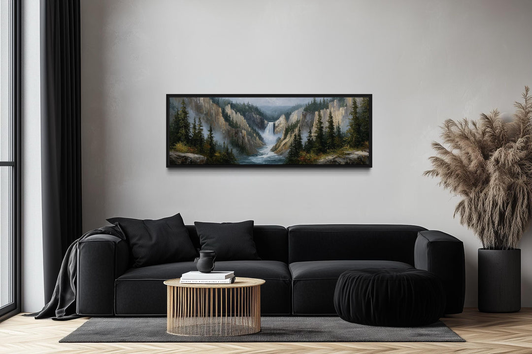 Yellowstone Waterfall Long Horizontal Canvas Wall Art