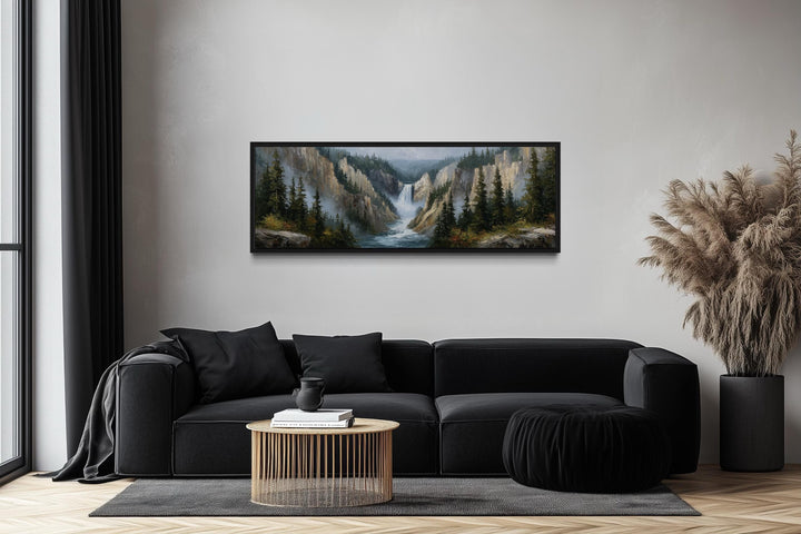 Yellowstone Waterfall Long Horizontal Canvas Wall Art