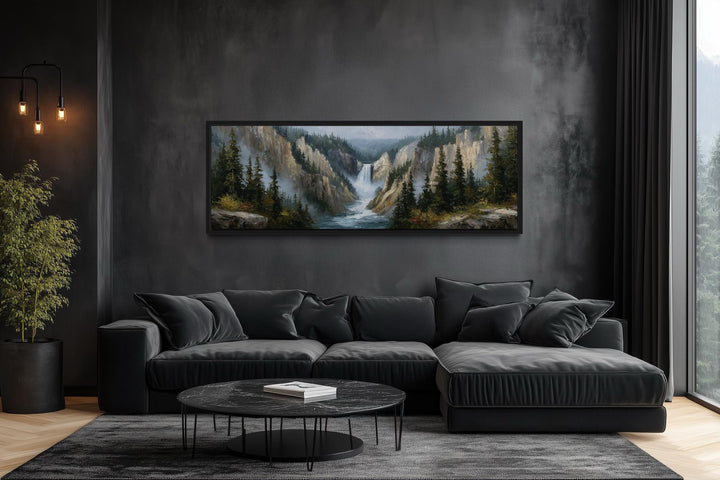 Yellowstone Waterfall Long Horizontal Canvas Wall Art