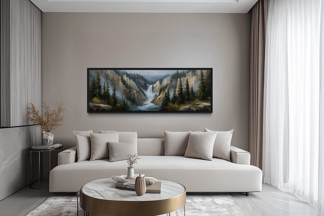Yellowstone Waterfall Long Horizontal Canvas Wall Art