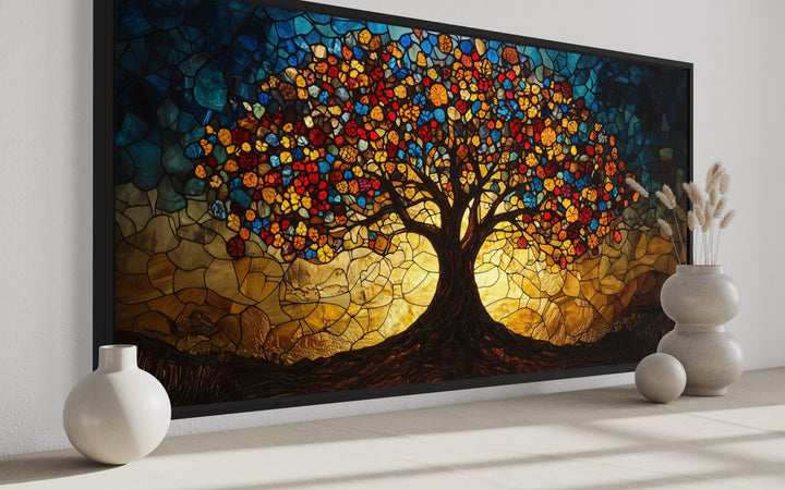 Yggdrasil Framed Canvas Wall Art In Stained Glass Style