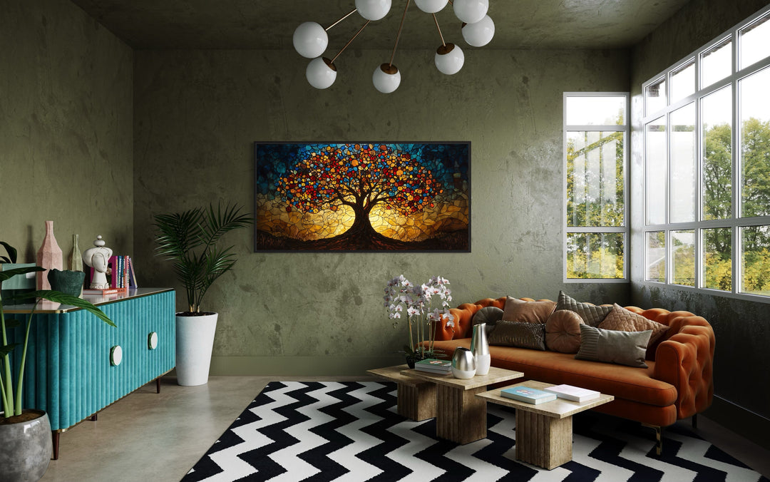 Yggdrasil Framed Canvas Wall Art In Stained Glass Style