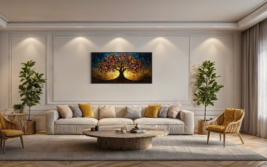 Yggdrasil Framed Canvas Wall Art In Stained Glass Style