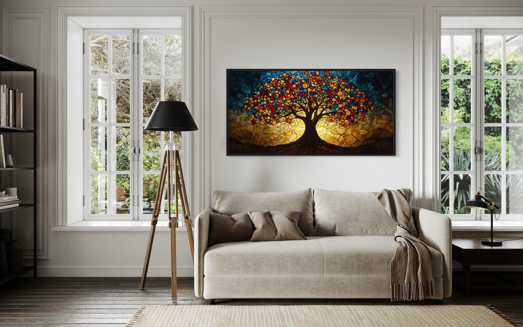 Yggdrasil Framed Canvas Wall Art In Stained Glass Style