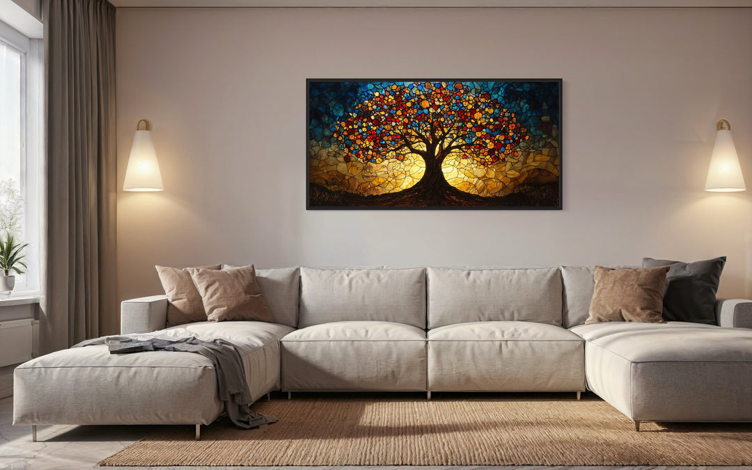 Yggdrasil Framed Canvas Wall Art In Stained Glass Style