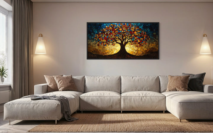 Yggdrasil Framed Canvas Wall Art In Stained Glass Style