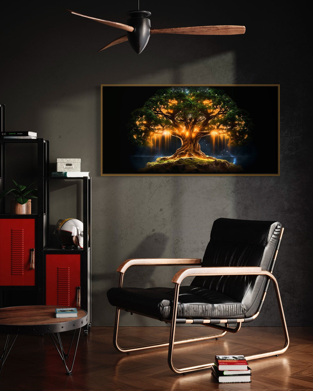 Yggdrasil Wall Art - Framed Canvas Print | Green Gold Tree of Life Decor