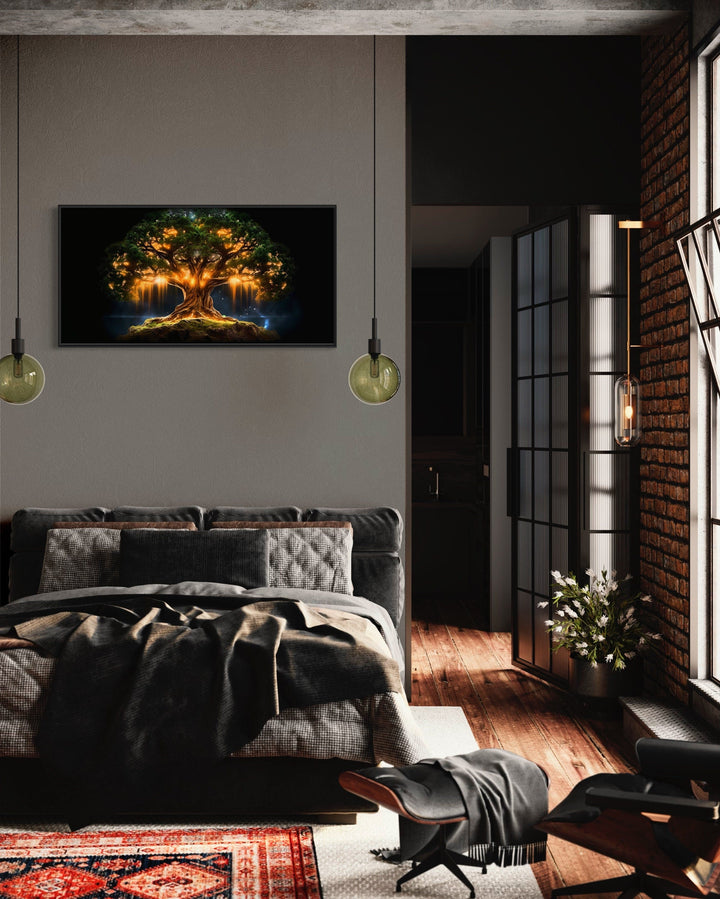 Yggdrasil Wall Art - Framed Canvas Print | Green Gold Tree of Life Decor