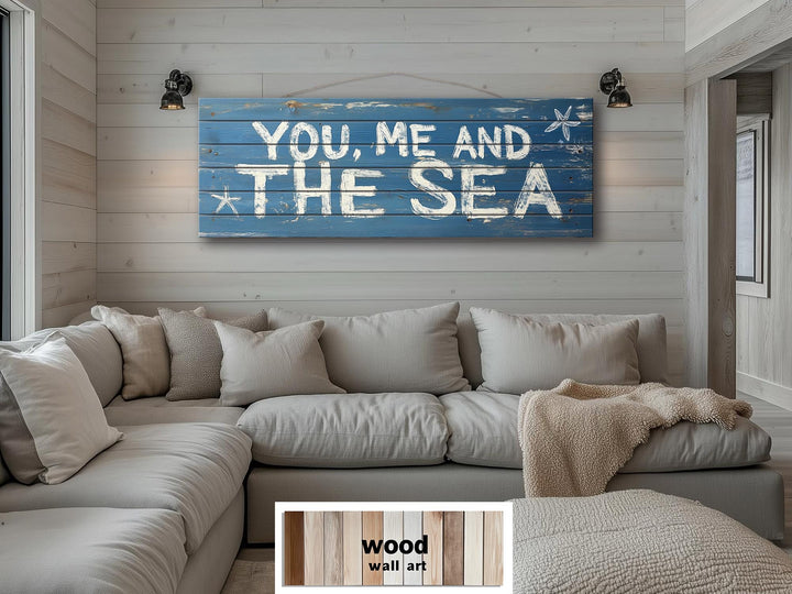 You Me And The Sea Horizontal Distressed Wood Wall Art