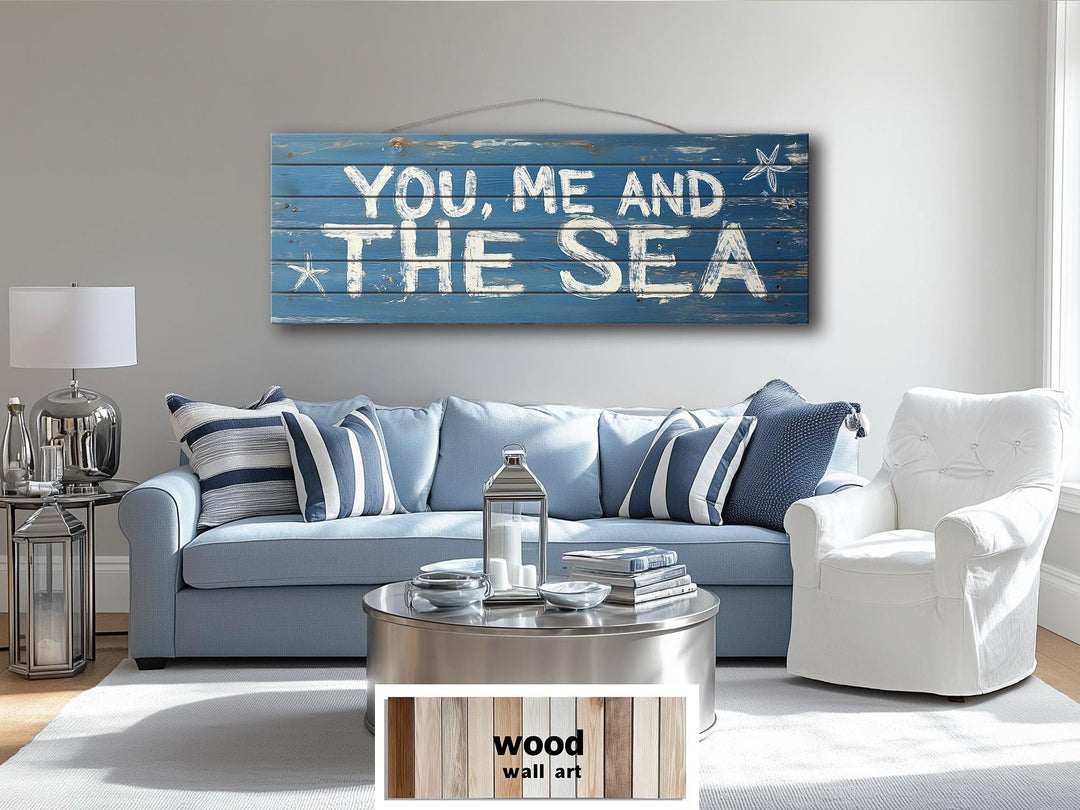 You Me And The Sea Horizontal Distressed Wood Wall Art