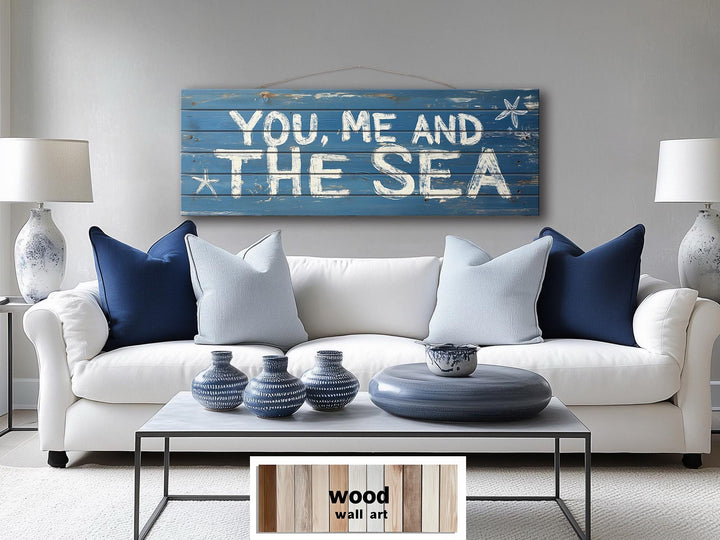You Me And The Sea Horizontal Distressed Wood Wall Art