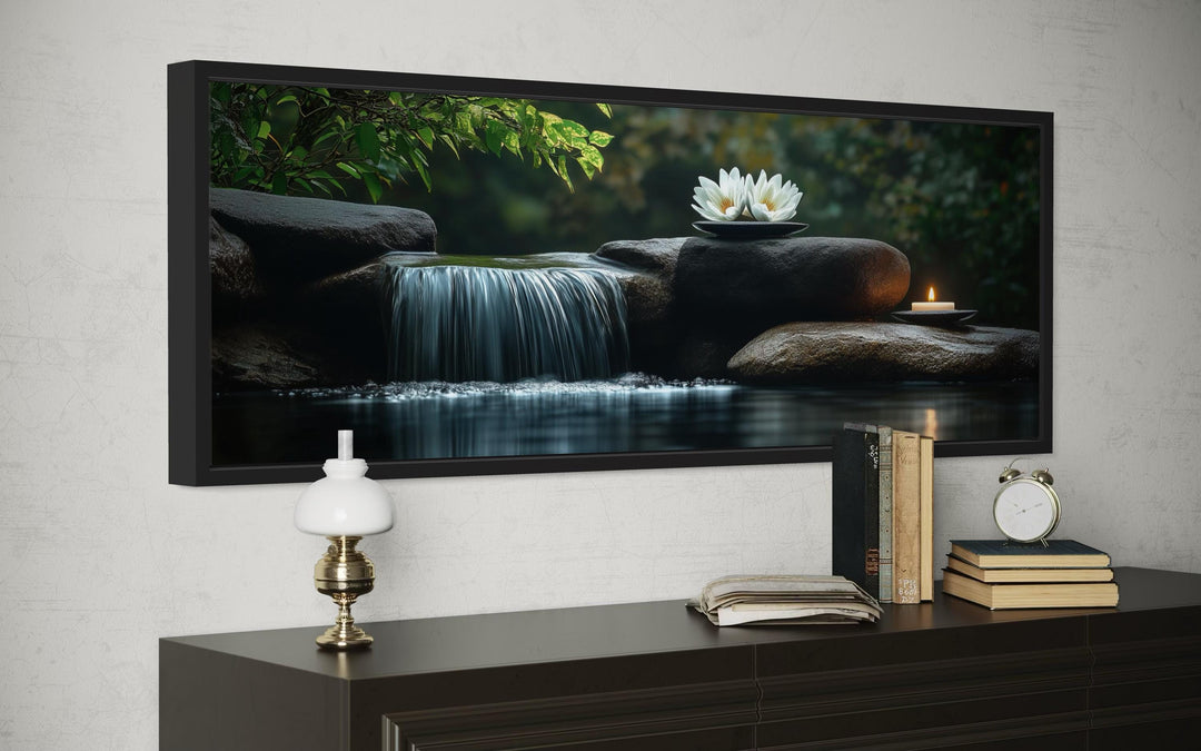 Zen Garden Spa Waterfall Long Horizontal Canvas Wall Art
