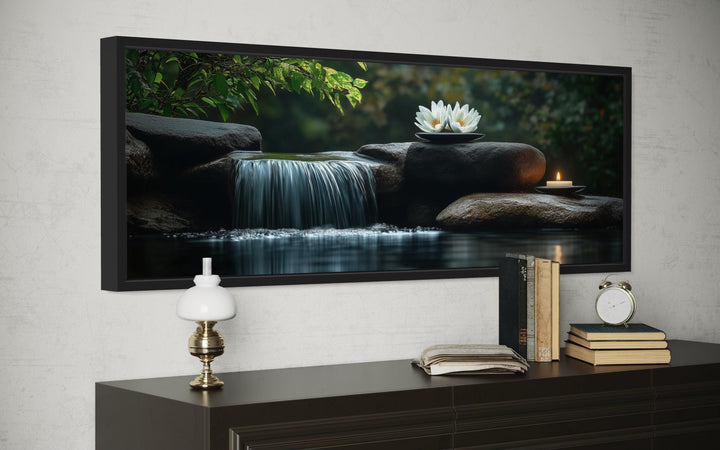 Zen Garden Spa Waterfall Long Horizontal Canvas Wall Art