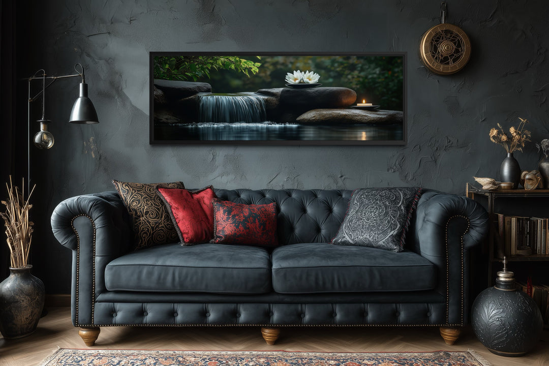 Zen Garden Spa Waterfall Long Horizontal Canvas Wall Art