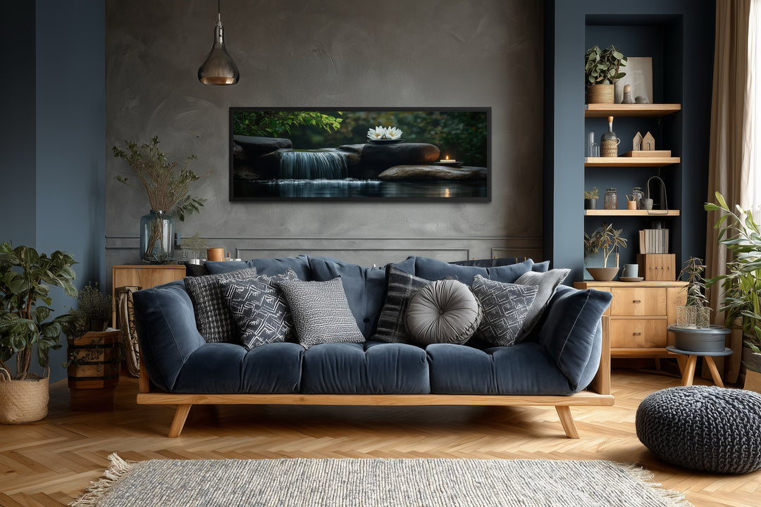 Zen Garden Spa Waterfall Long Horizontal Canvas Wall Art
