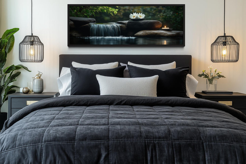 Zen Garden Spa Waterfall Long Horizontal Canvas Wall Art