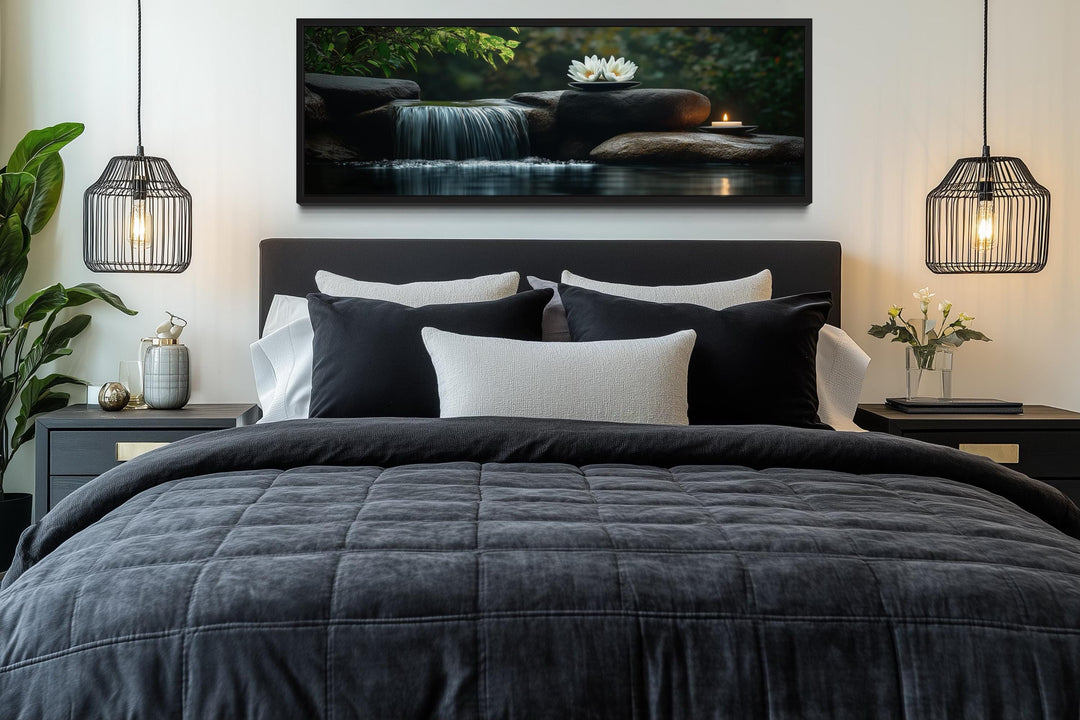 Zen Garden Spa Waterfall Long Horizontal Canvas Wall Art