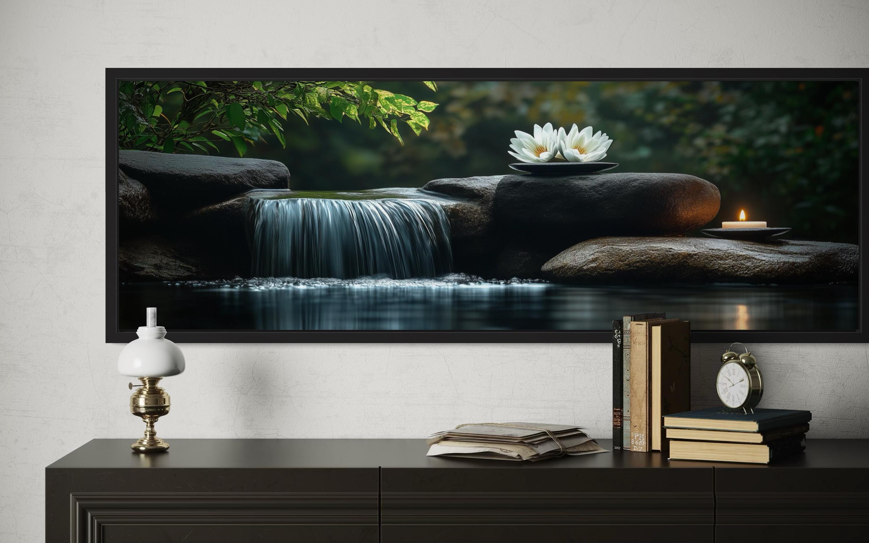 Zen Garden Spa Waterfall Canvas Art - Horizontal Wall Decor – Wall